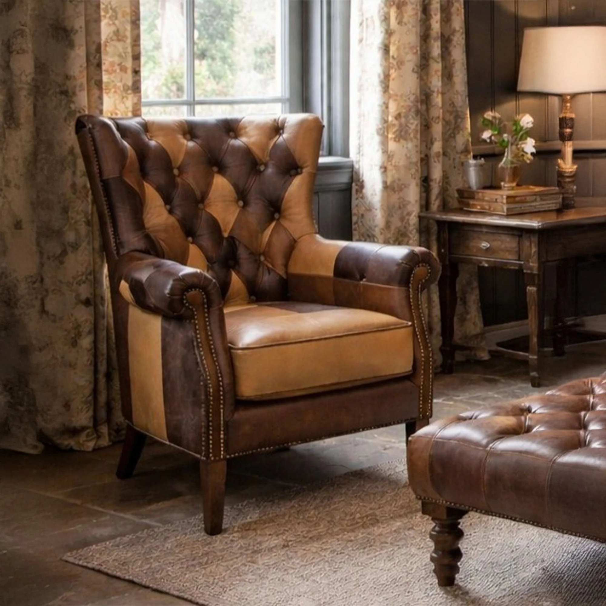 Angus - Accent Chair, Patchwork Fabric - Image 2