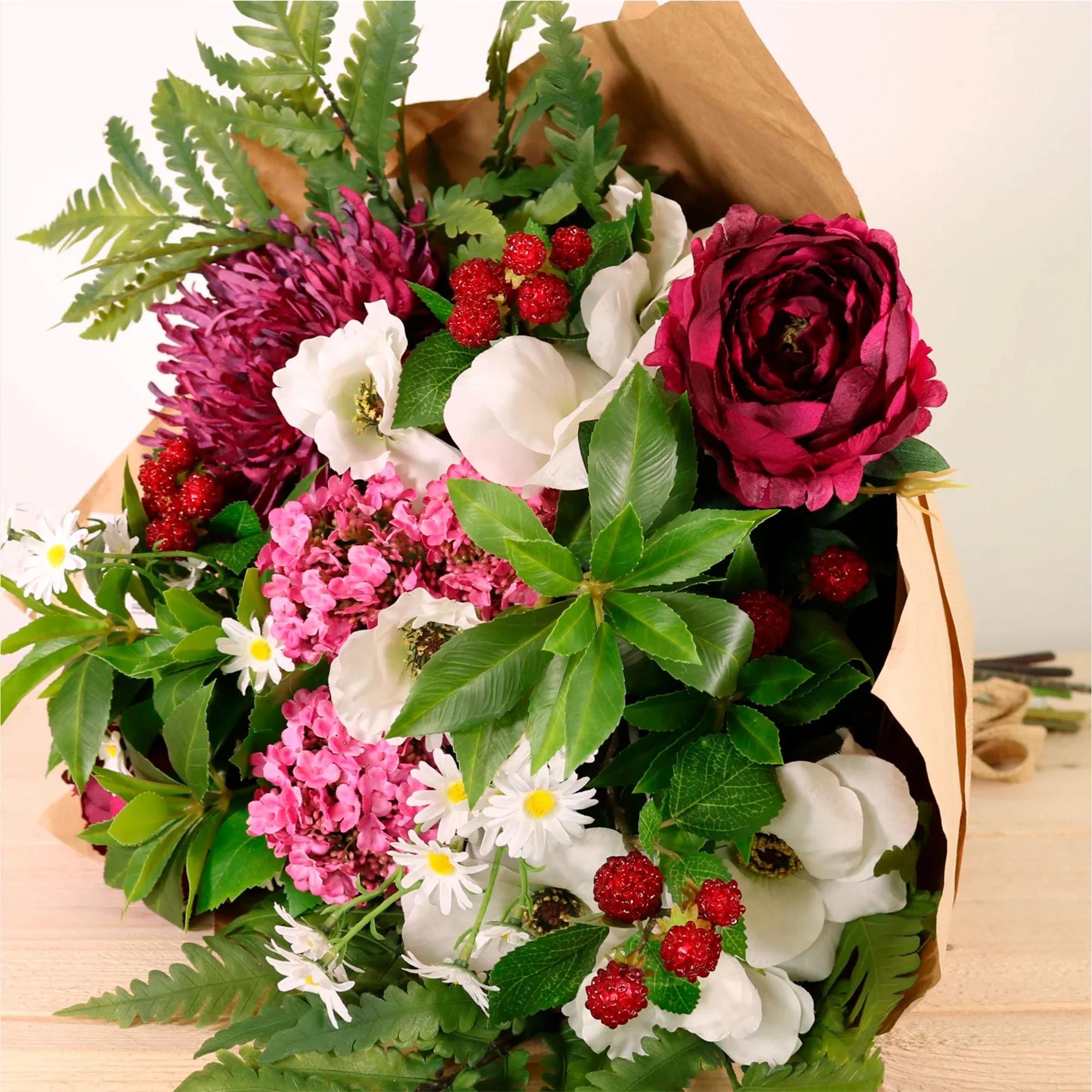 Artificial Raspberry Kiss Bouquet - Faux Flower Arrangement - Image 4