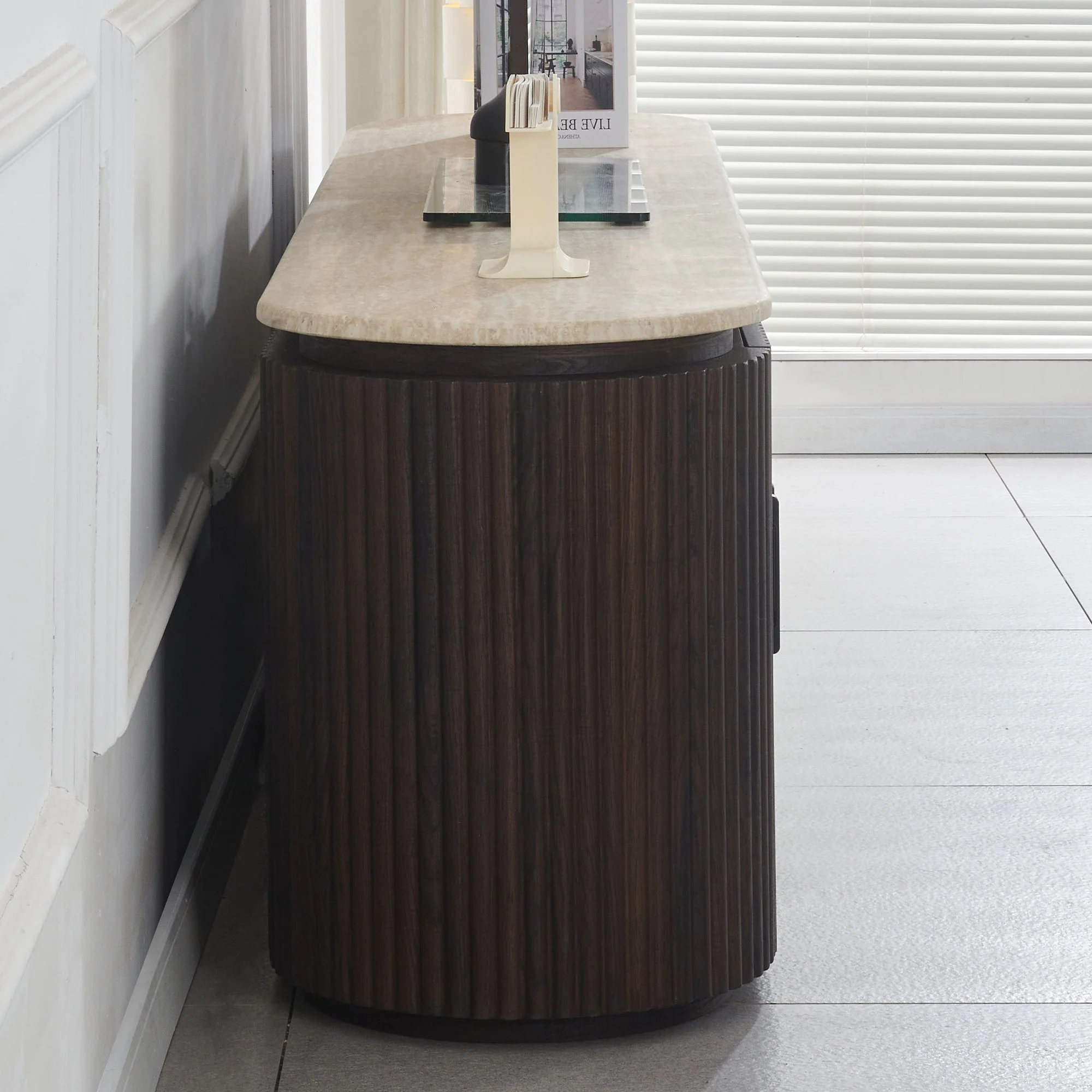 Asmara - Walnut TV Unit, Marble Effect Top - Image 4
