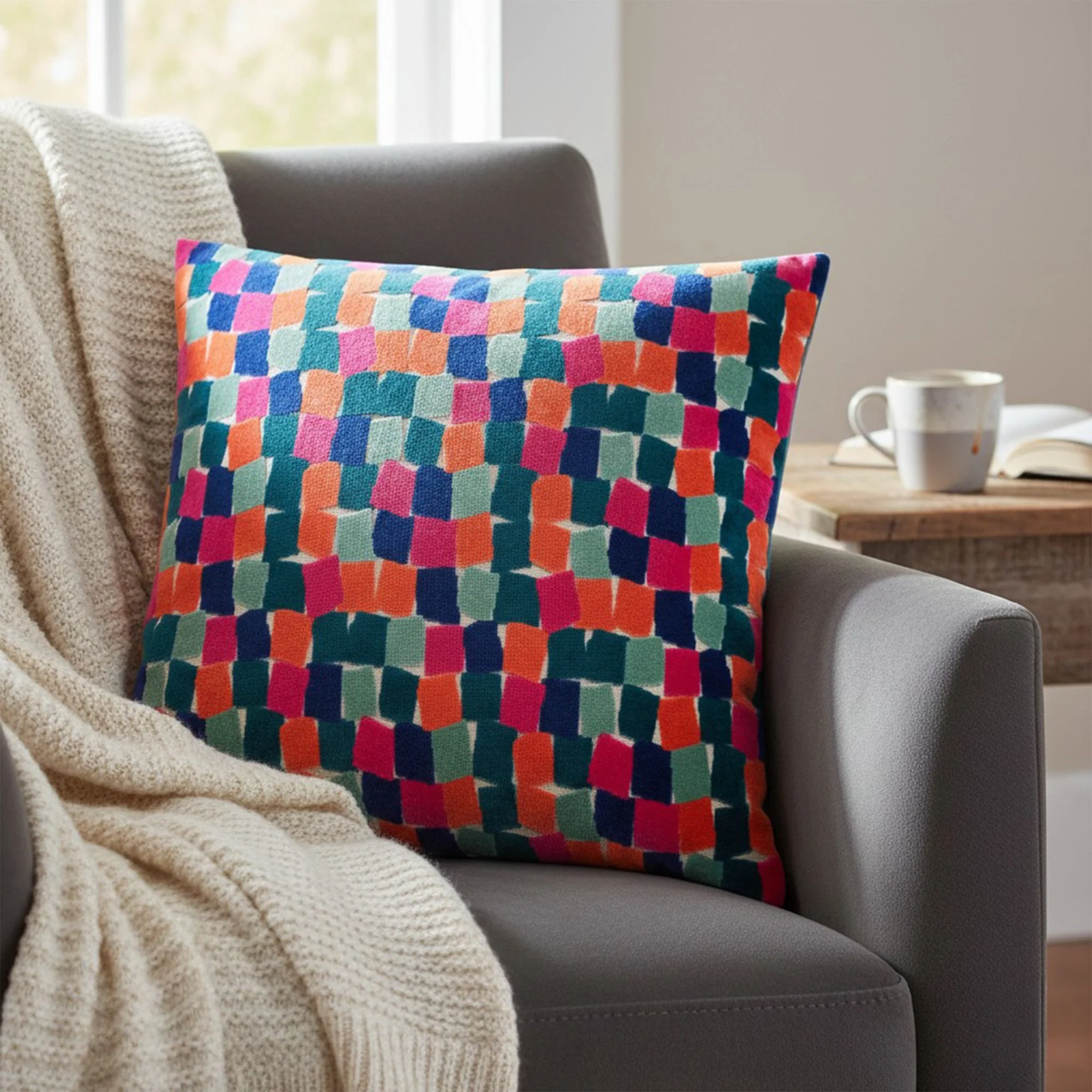 Blocks Velvet - Teal Cushion 45x45cm - Image 2