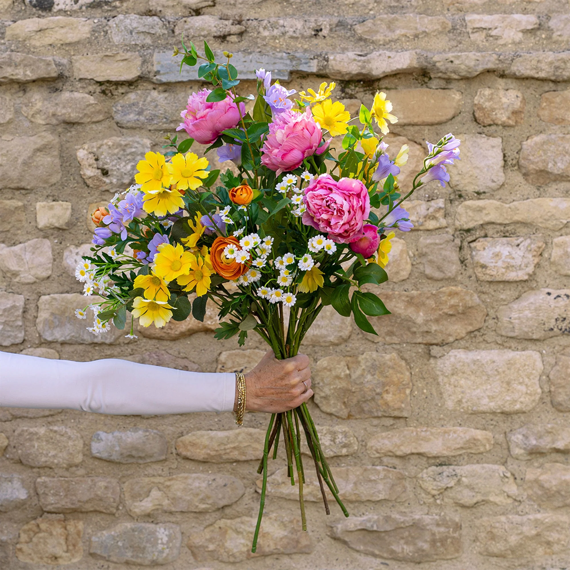 Artificial Confetti Bouquet - Peony & Daisy Faux Flower Arrangement - Image 3