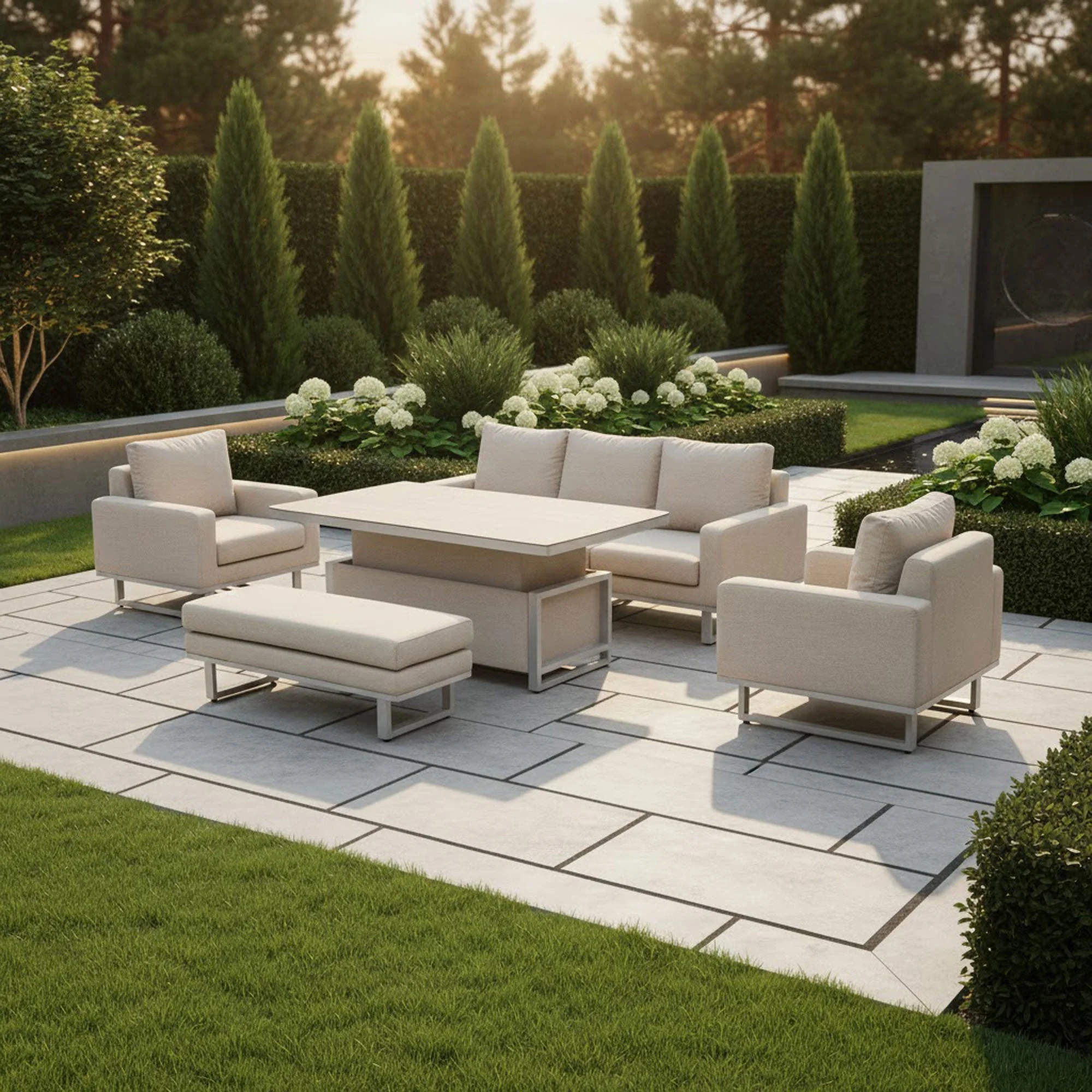 Coral Gables - 3 Seat Garden Sofa Dining Set With Rising Table, Natural Aluminium - Image 3