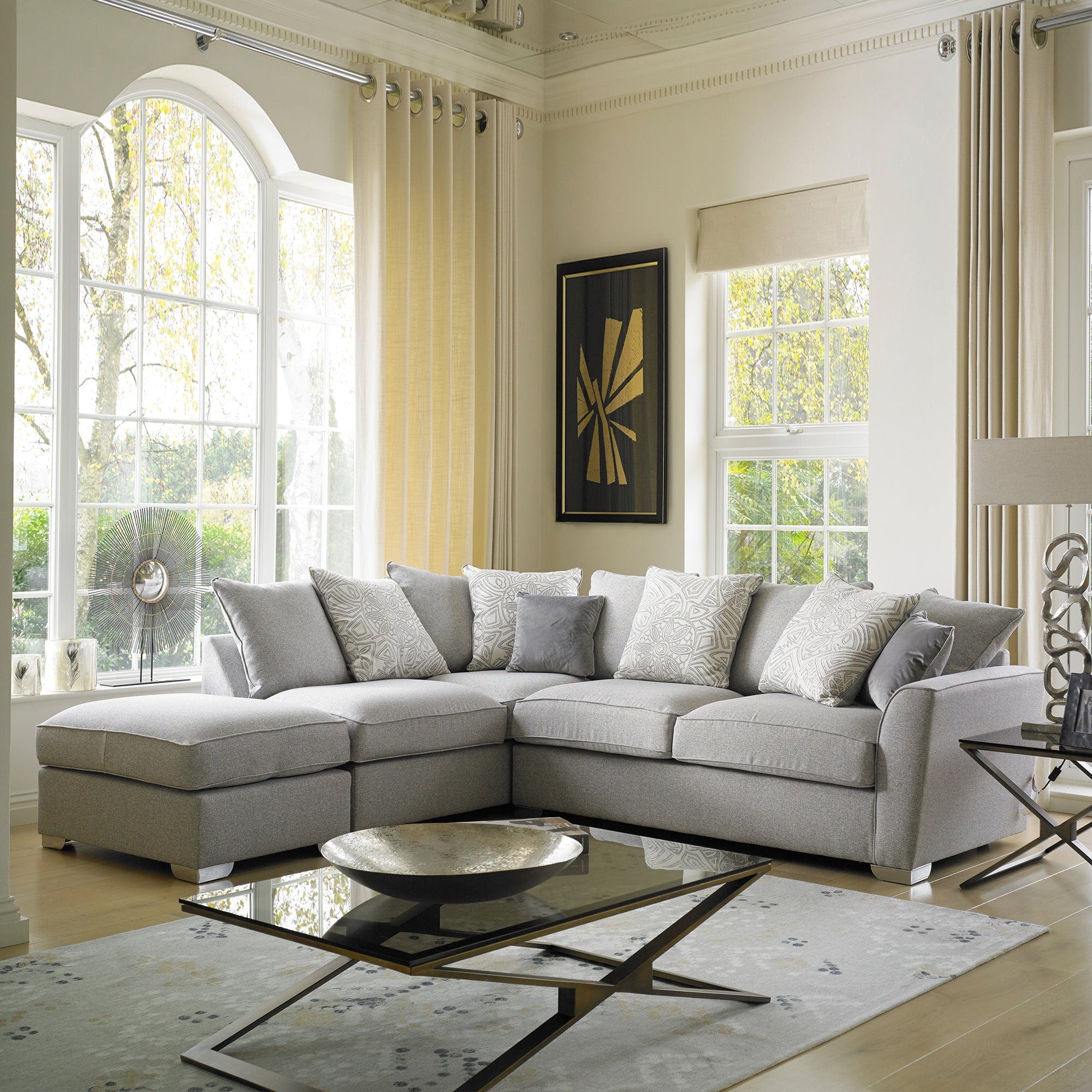 Dallas - LHF Pillow Back Corner Sofa & Footstool, Fabric - Image 2