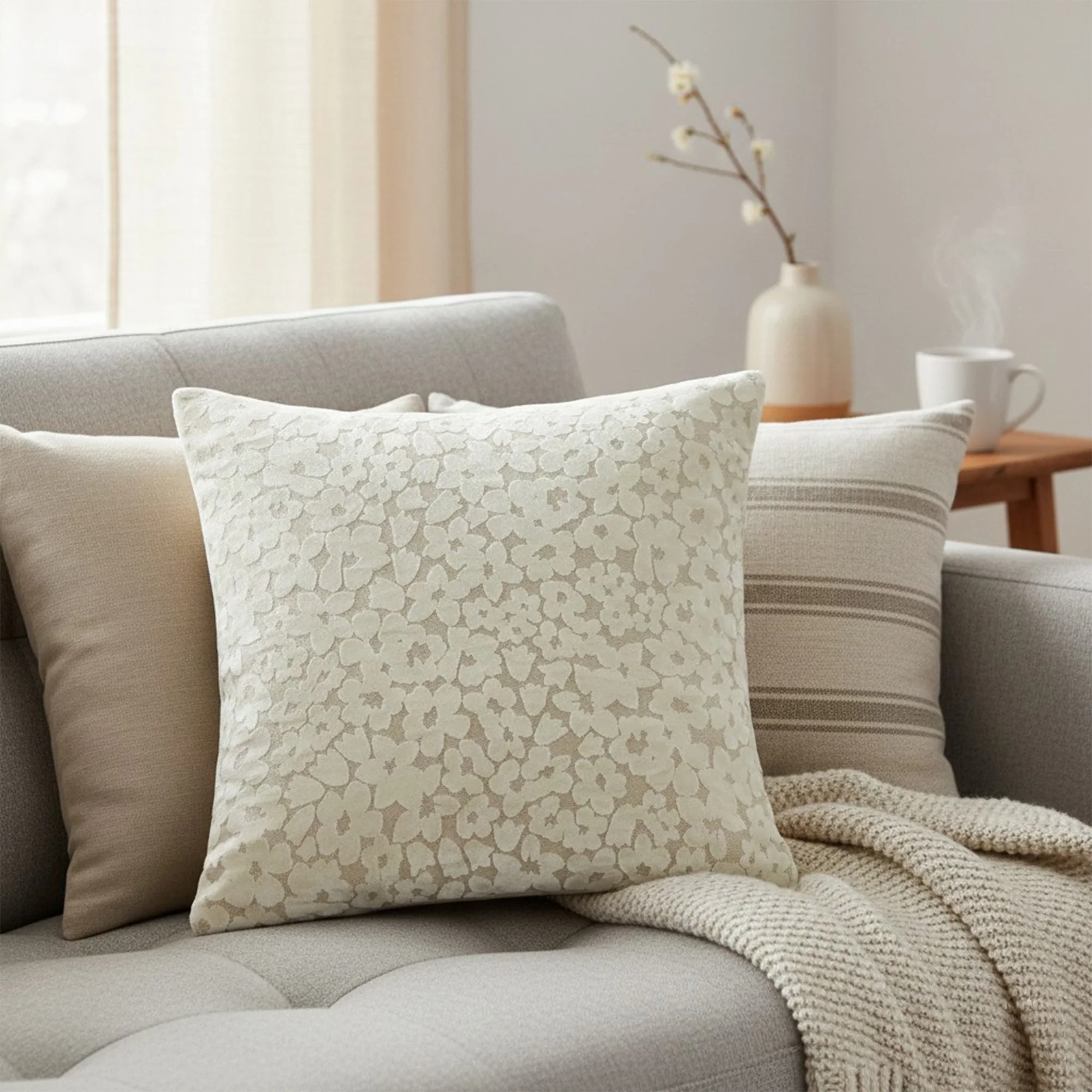 Ditsy Velvet - Ivory Cushion 43x43cm - Image 2