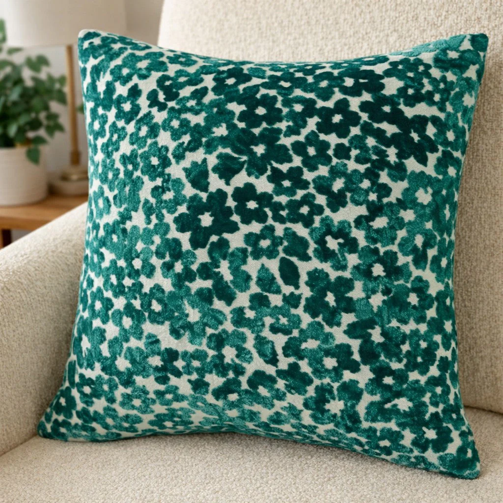 Ditsy Velvet - Teal Cushion 43x43cm - Image 2