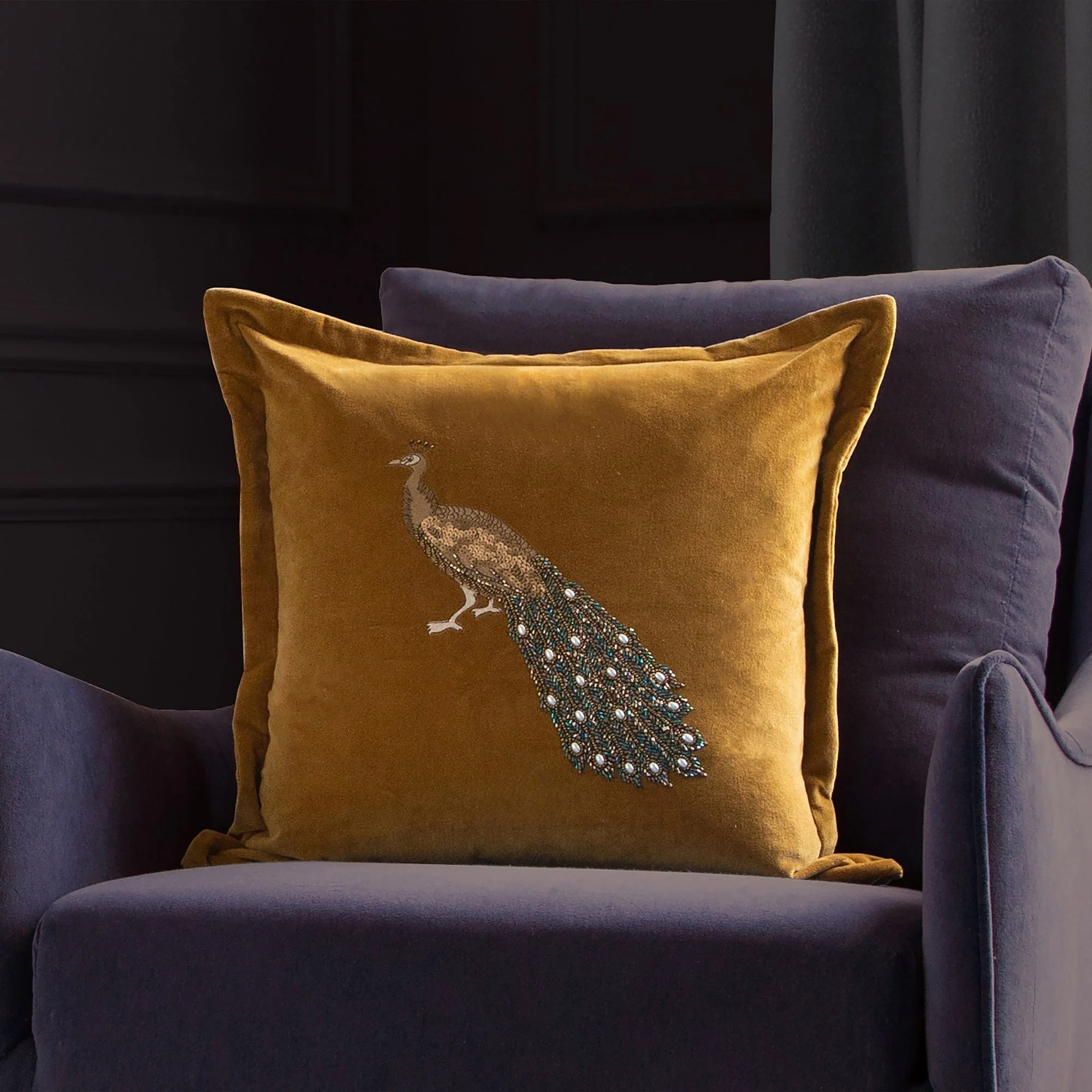 Emperor - Mustard Embroidered Cushion 55x55cm - Image 2