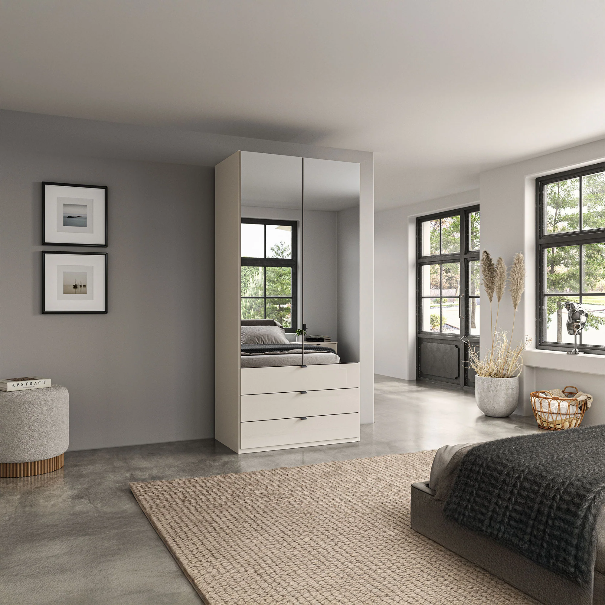 Florida - 2 Door Combi Mirrored Wardrobe - Image 4
