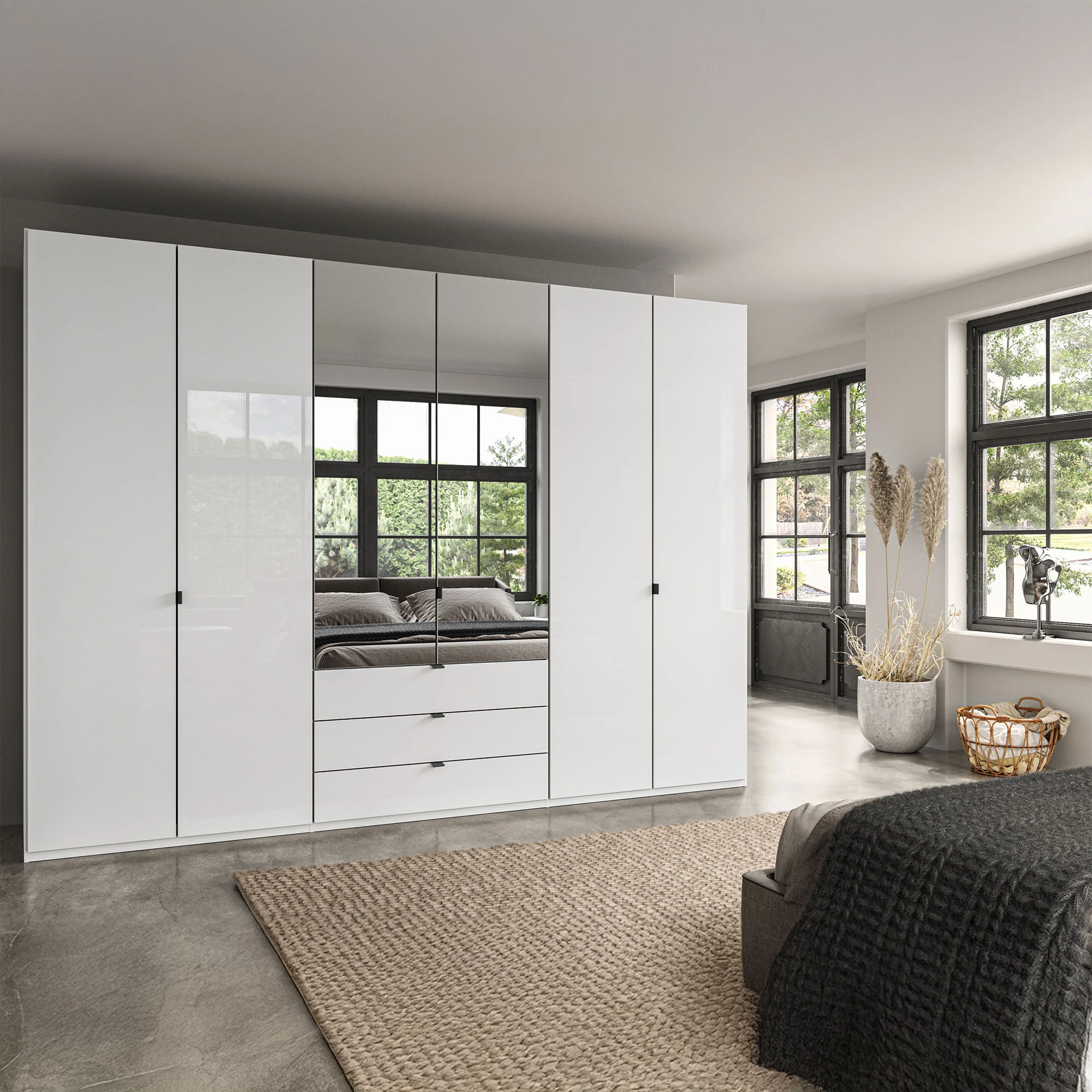 Florida - 6 Door Combi Mirrored Wardrobe - Image 2