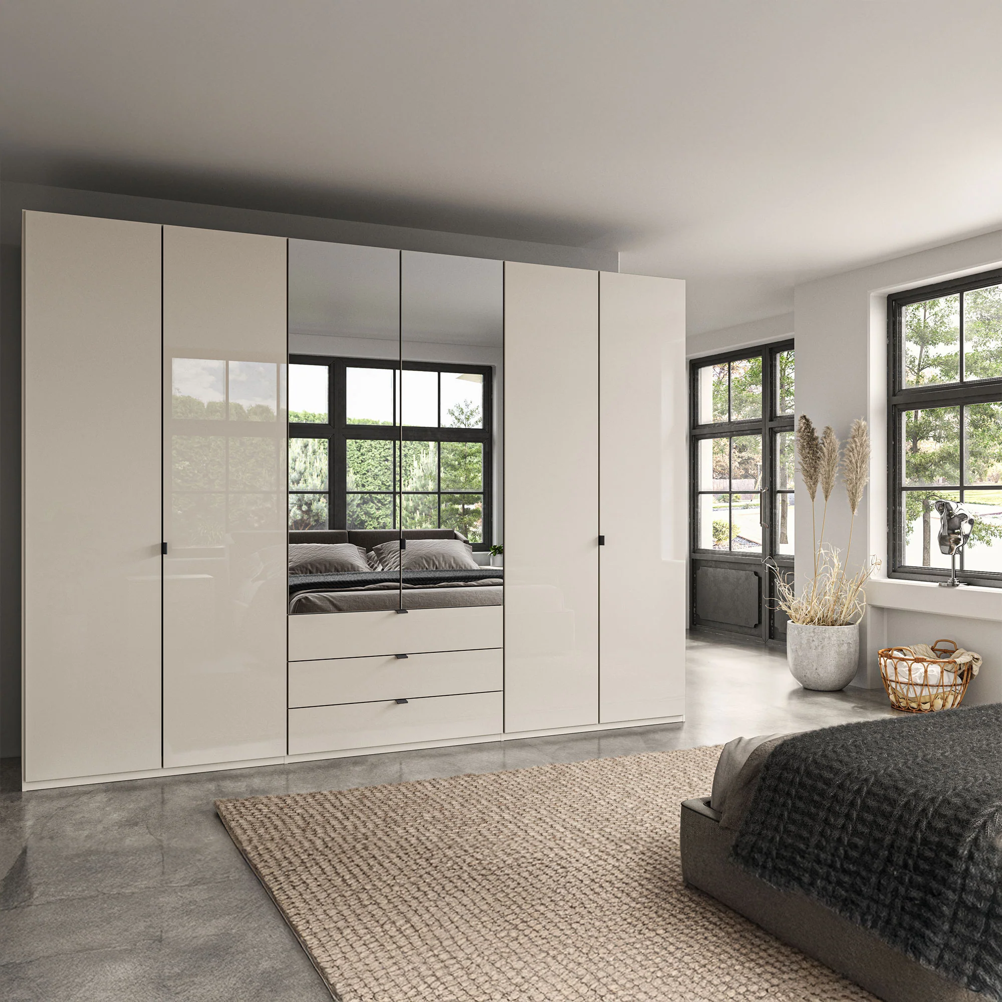 Florida - 6 Door Combi Mirrored Wardrobe - Image 4