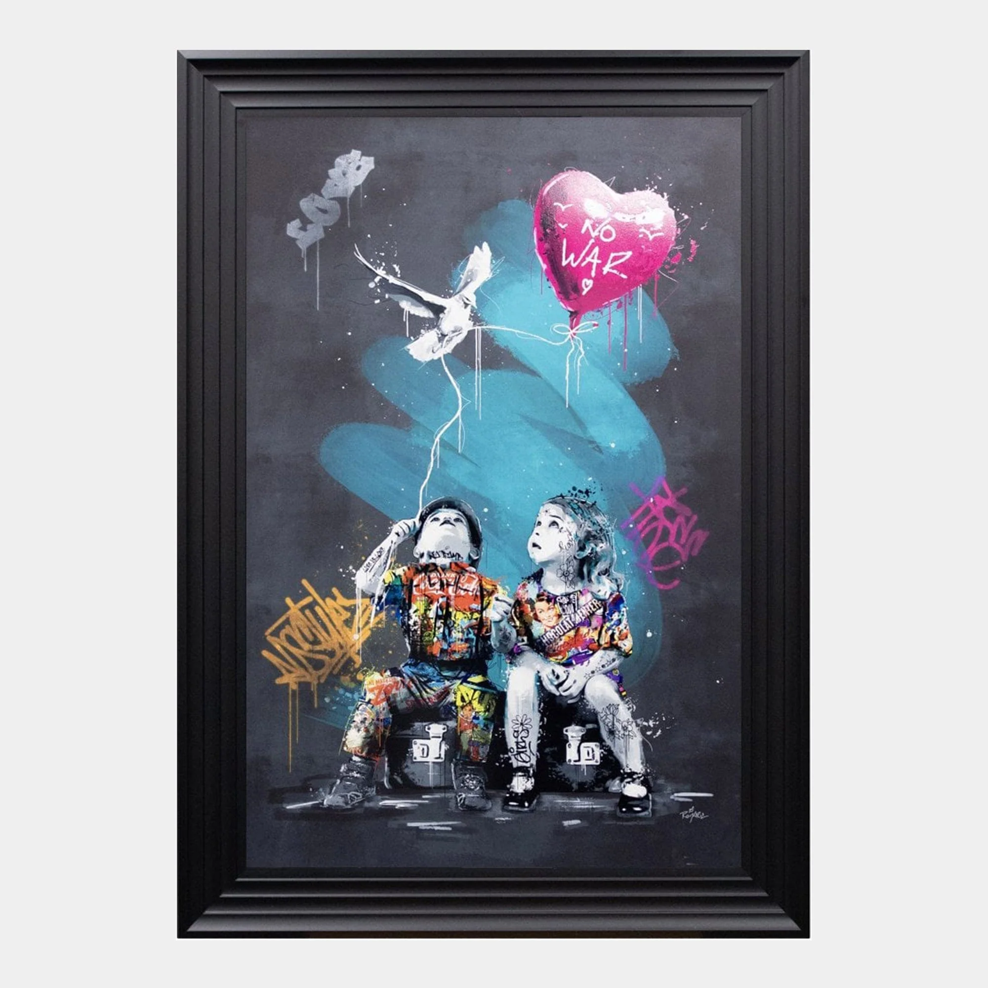 Garcon, Fille & Colombe - Framed Wall Print By Romaric