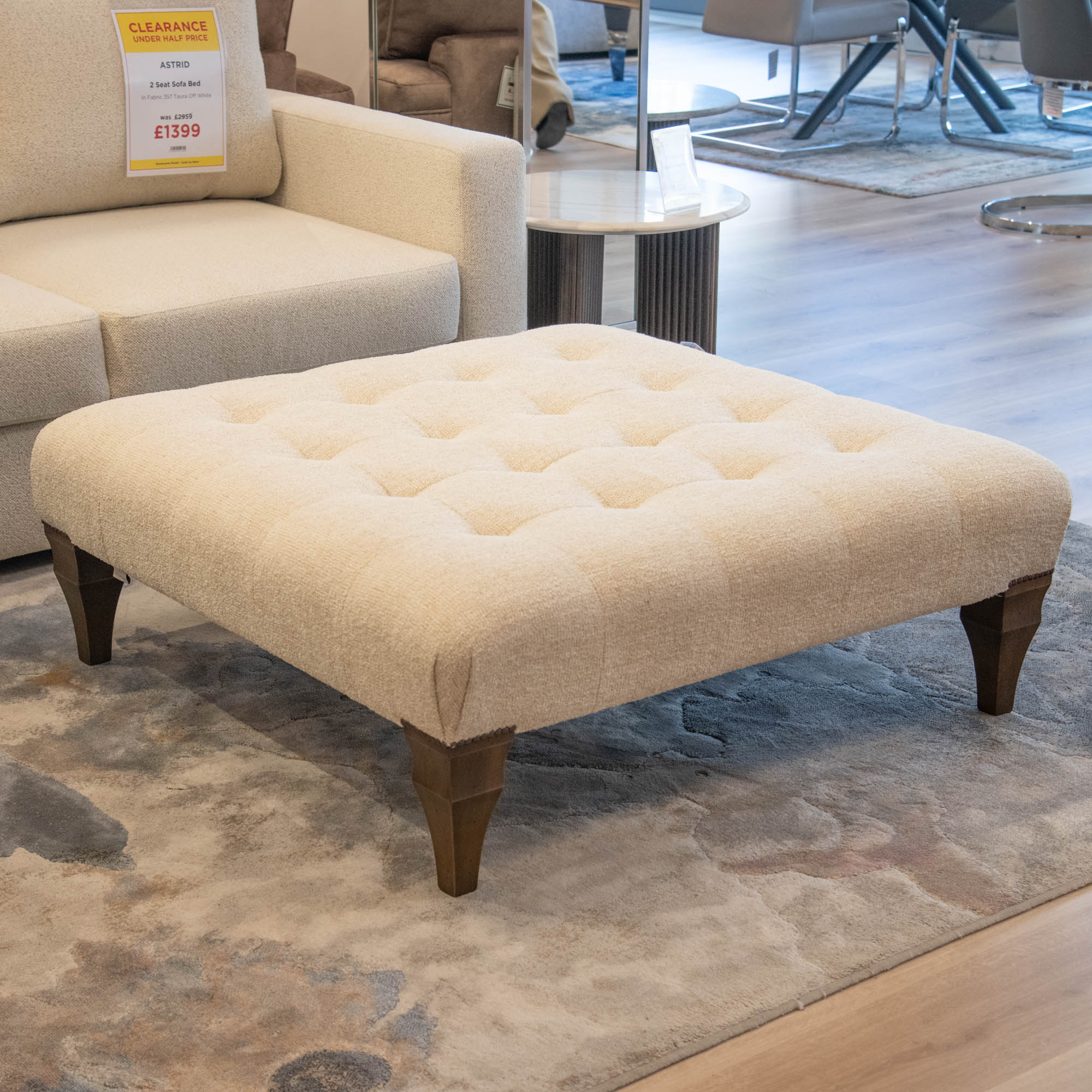 Classic - Large Square Indented Footstool, Fabric - Item As Pictured