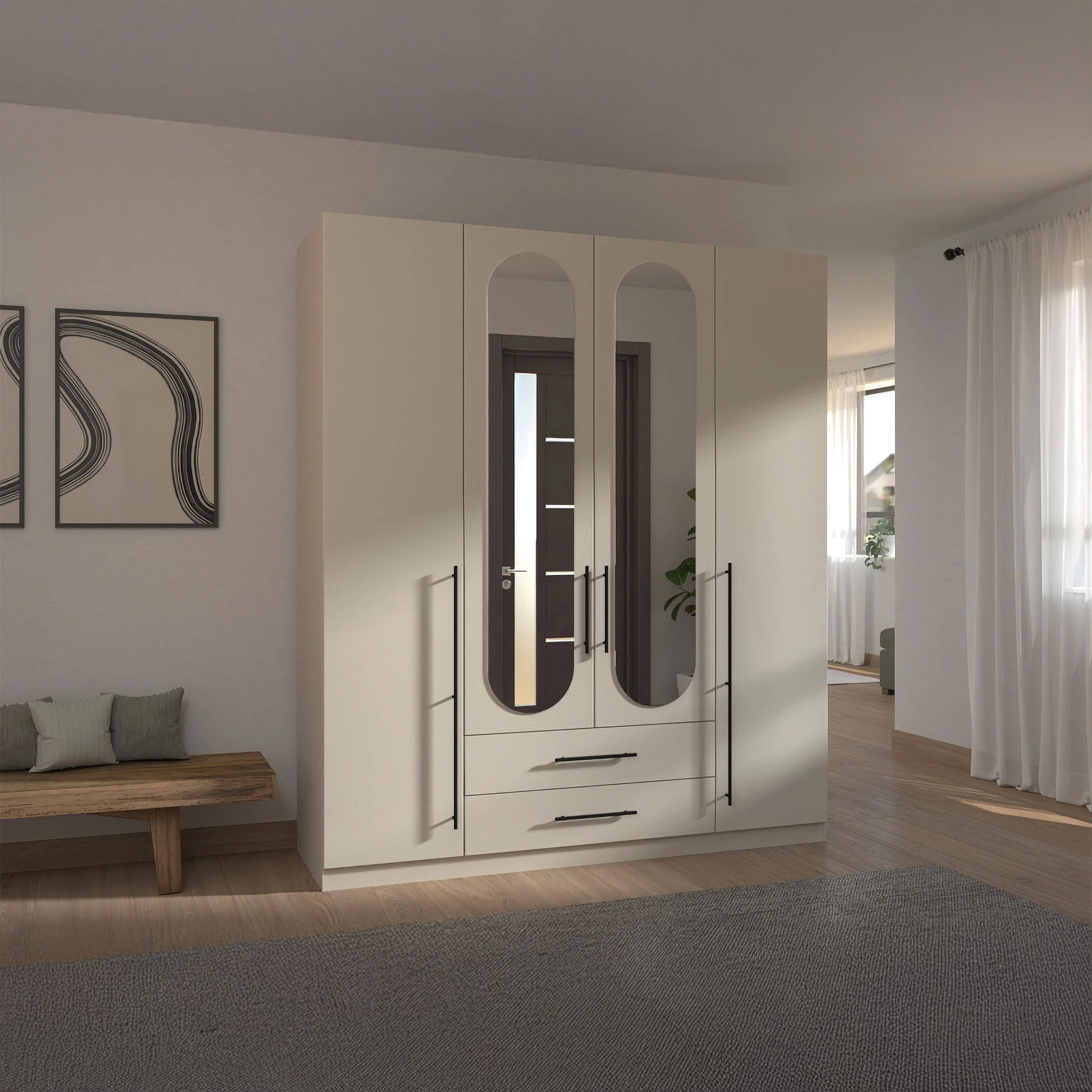 Matilda - 4 Door Wardrobe With Drawers & Mirrors - Image 4