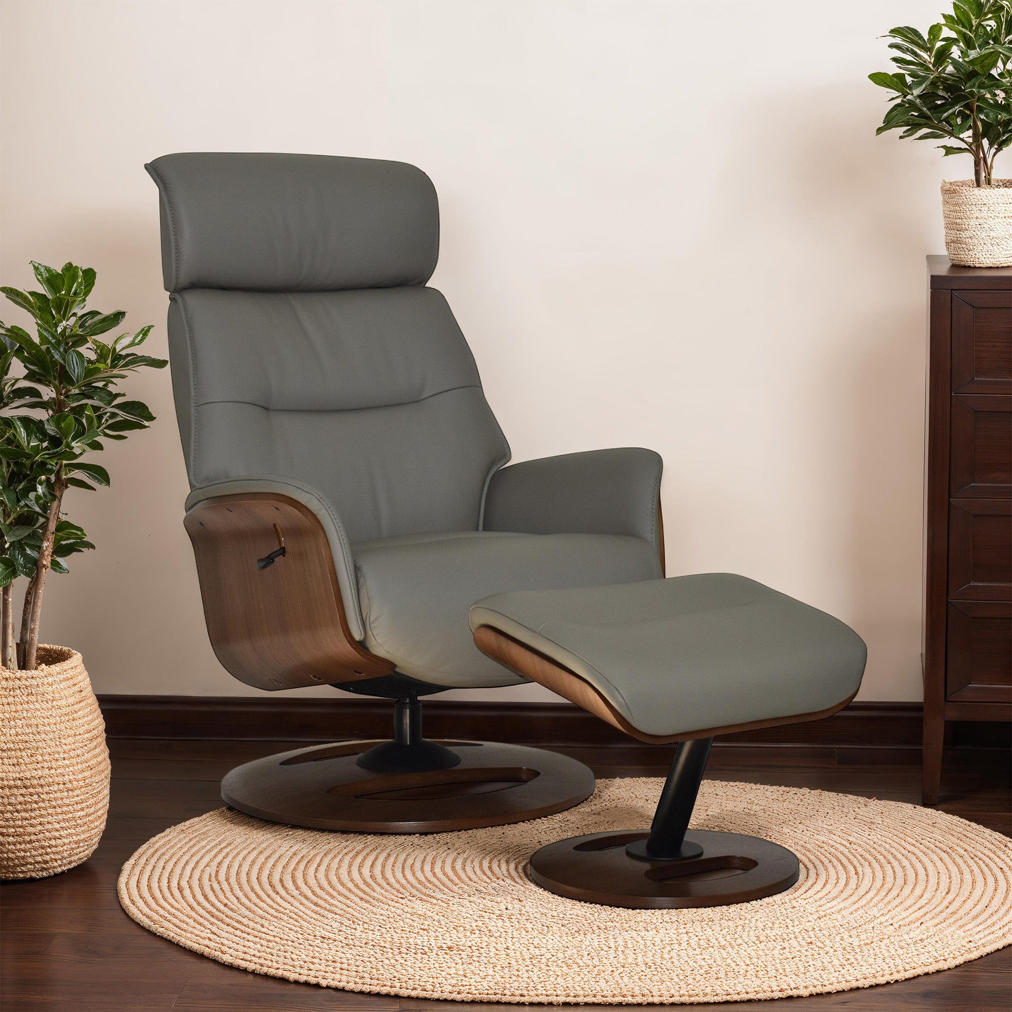 Ontario - Swivel Recliner Chair & Stool, Leather - Image 2