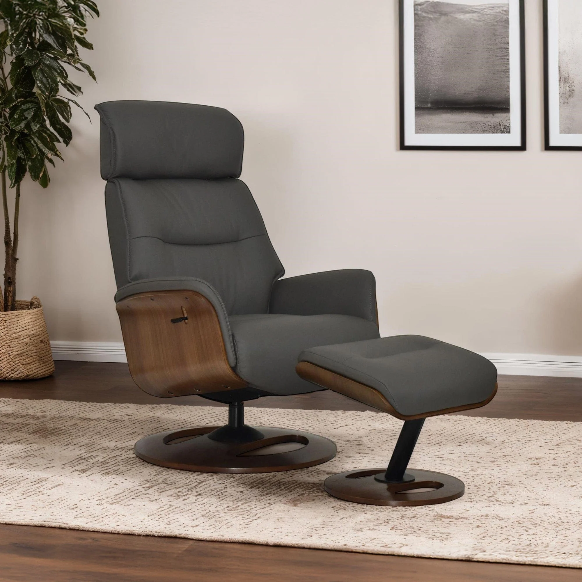 Ontario - Swivel Recliner Chair & Stool, Leather - Image 3