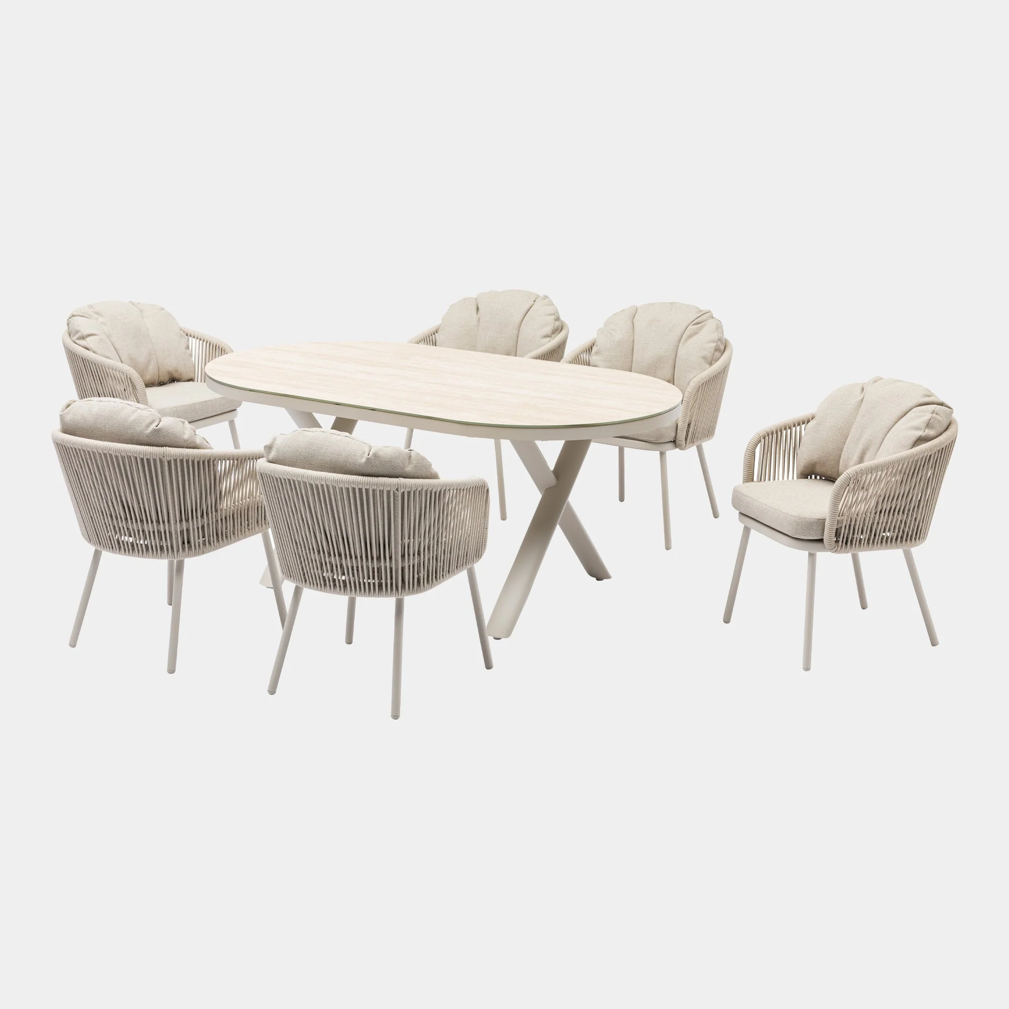 Palm Springs - 6 Seat Oval Garden Dining Set, Beige Aluminium - Image 3