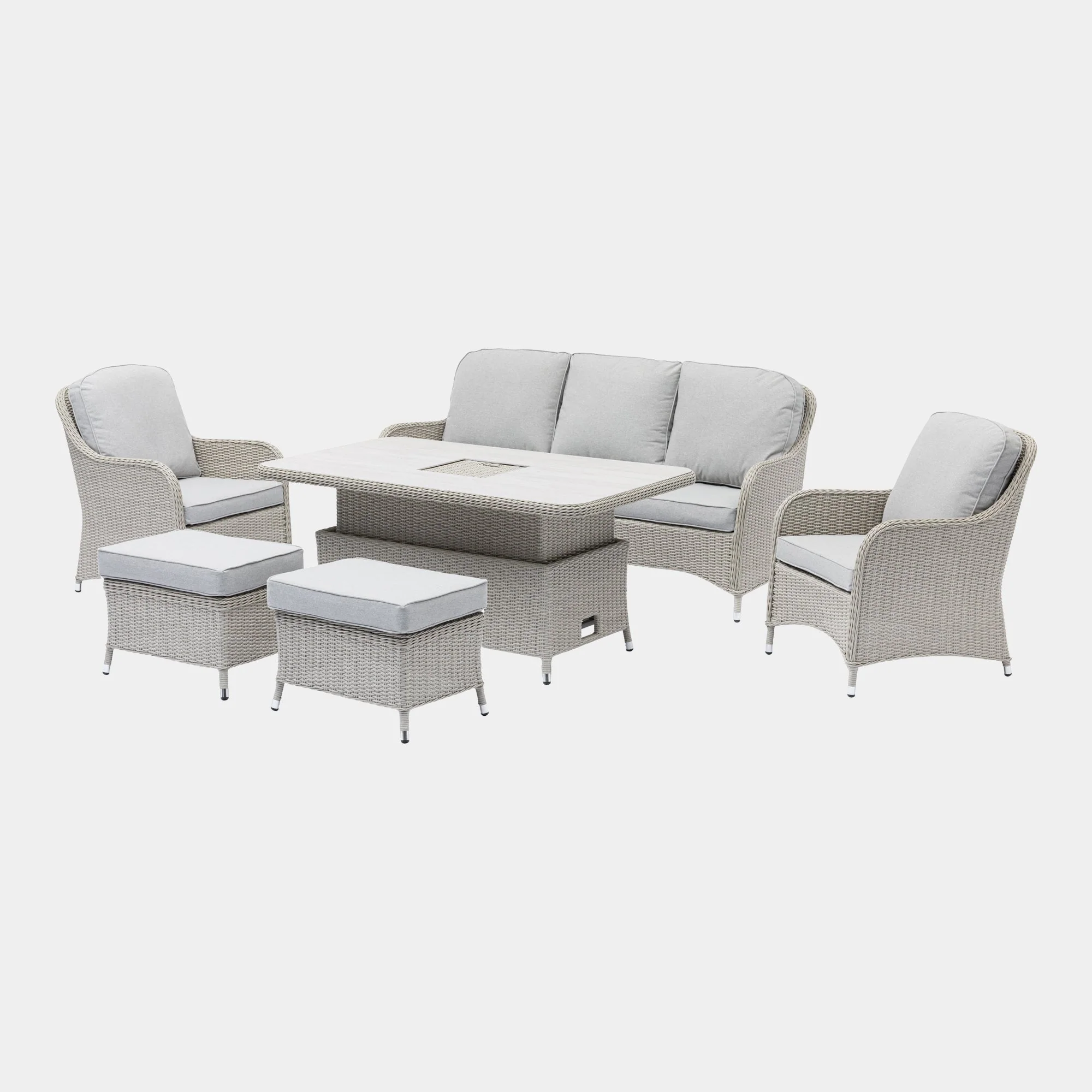 Pebble Beach - 3 Seat Garden Sofa Dining Set With Rising Table & Ice Bucket, Rattan Weave - Image 3
