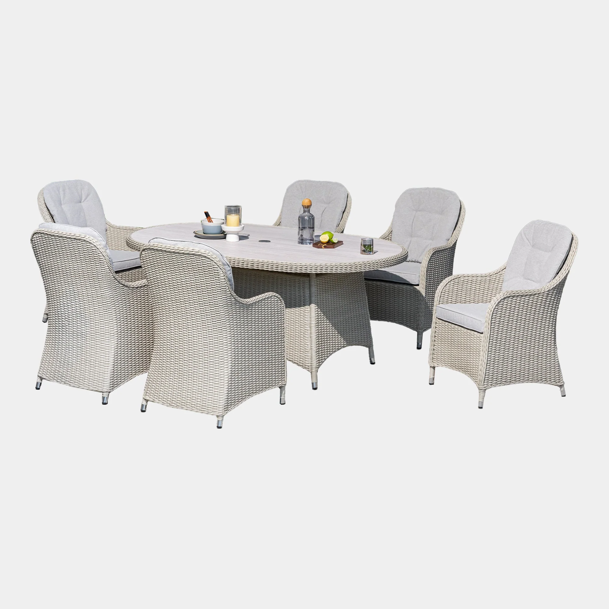 Pebble Beach - 6 Seat Garden Dining Set & Dining Table, Rattan Weave - Image 3