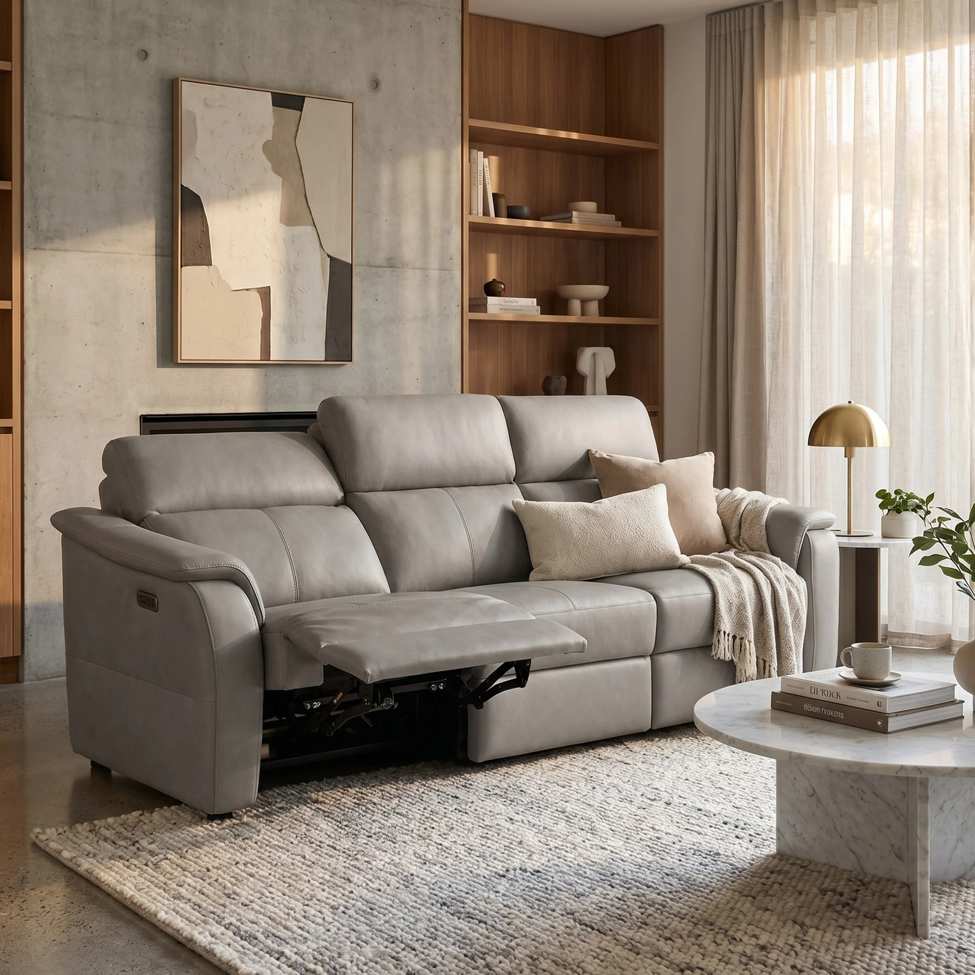 Rimini - Large 3 Seat Sofa Power Recliners with Adjustable Headrest & Lumbar, Leather, Taupe - Image 2