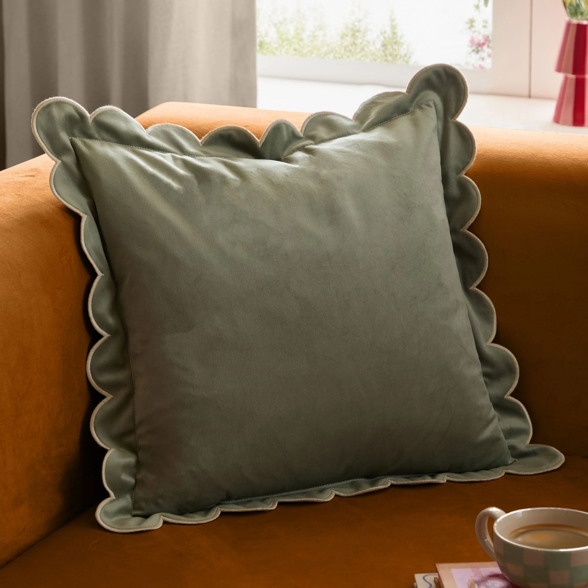 Scallop Velvet - Green Cushion 45x45cm - Image 2