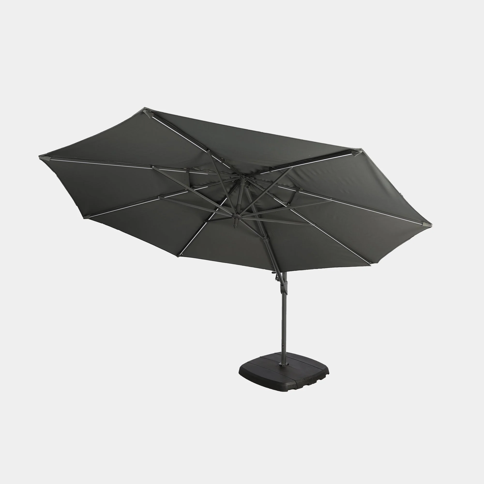 St Tropez - 3.3m Round Parasol in Grey With LED Lights, Cover & Base - Image 3
