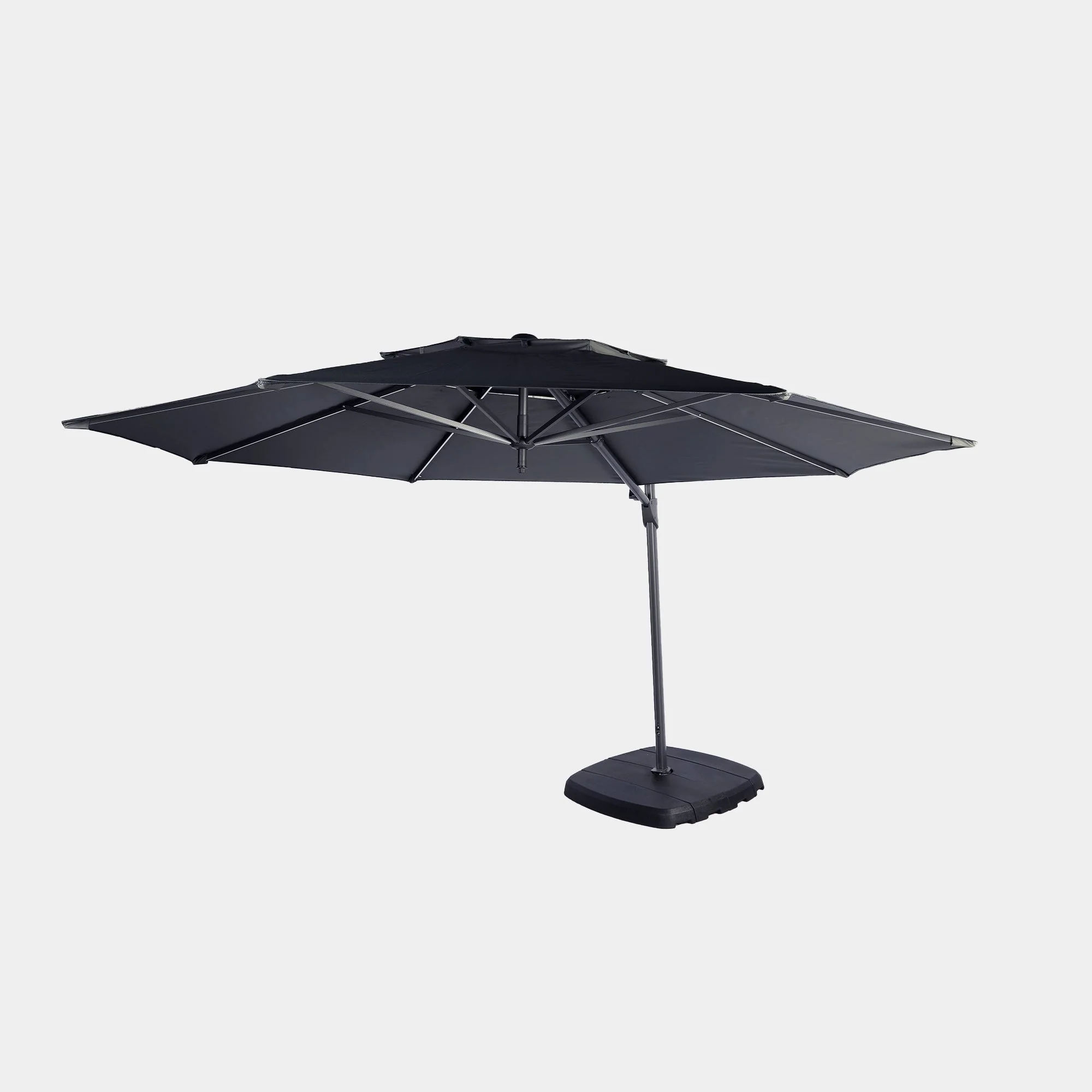 St Tropez - 3.3m Round Parasol in Grey With LED Lights, Cover & Base - Image 4