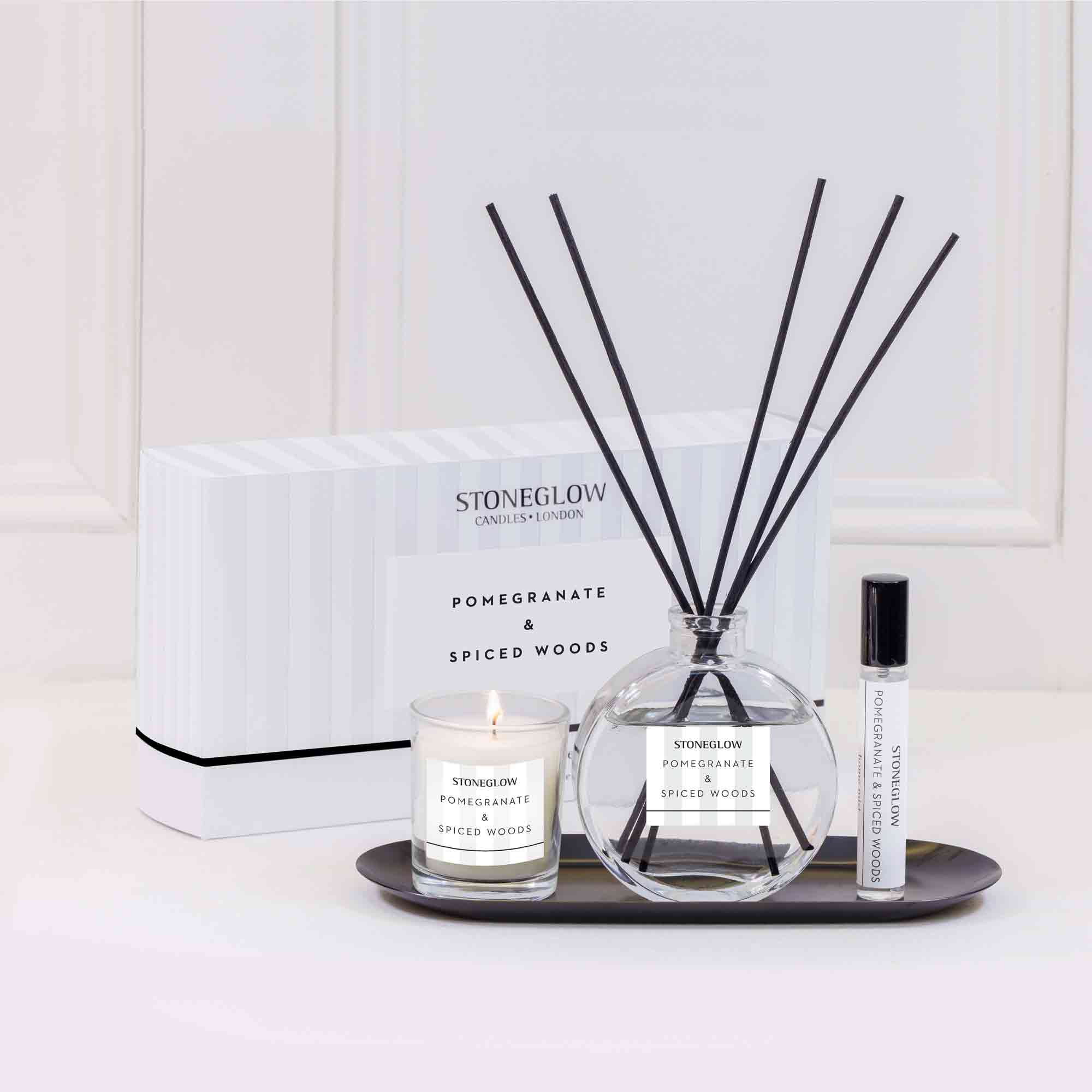 Stoneglow Modern Classics - Pomegranate & Spiced Woods Reed Diffuser & Tealights Candle Set - Image 2