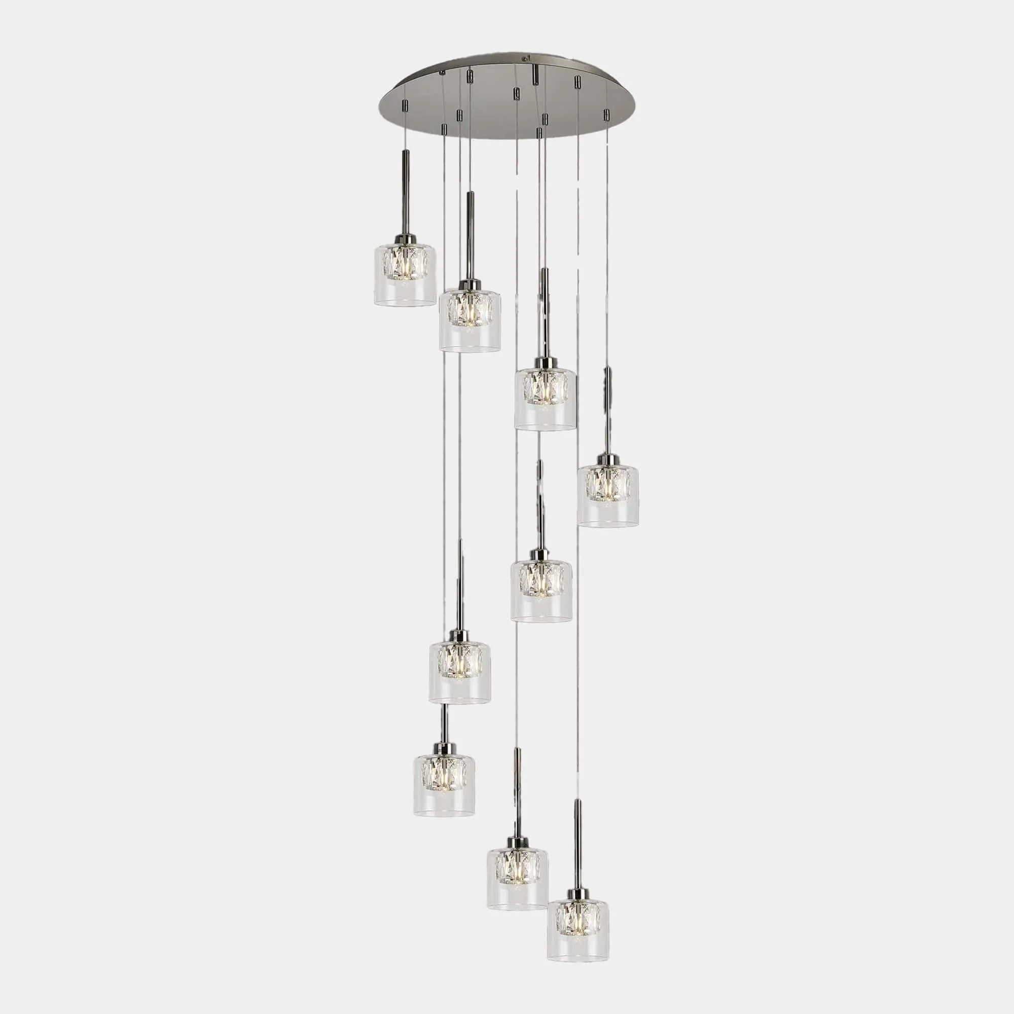 Tyrol Chrome - Pendant Ceiling Light, 9 Light Cascade