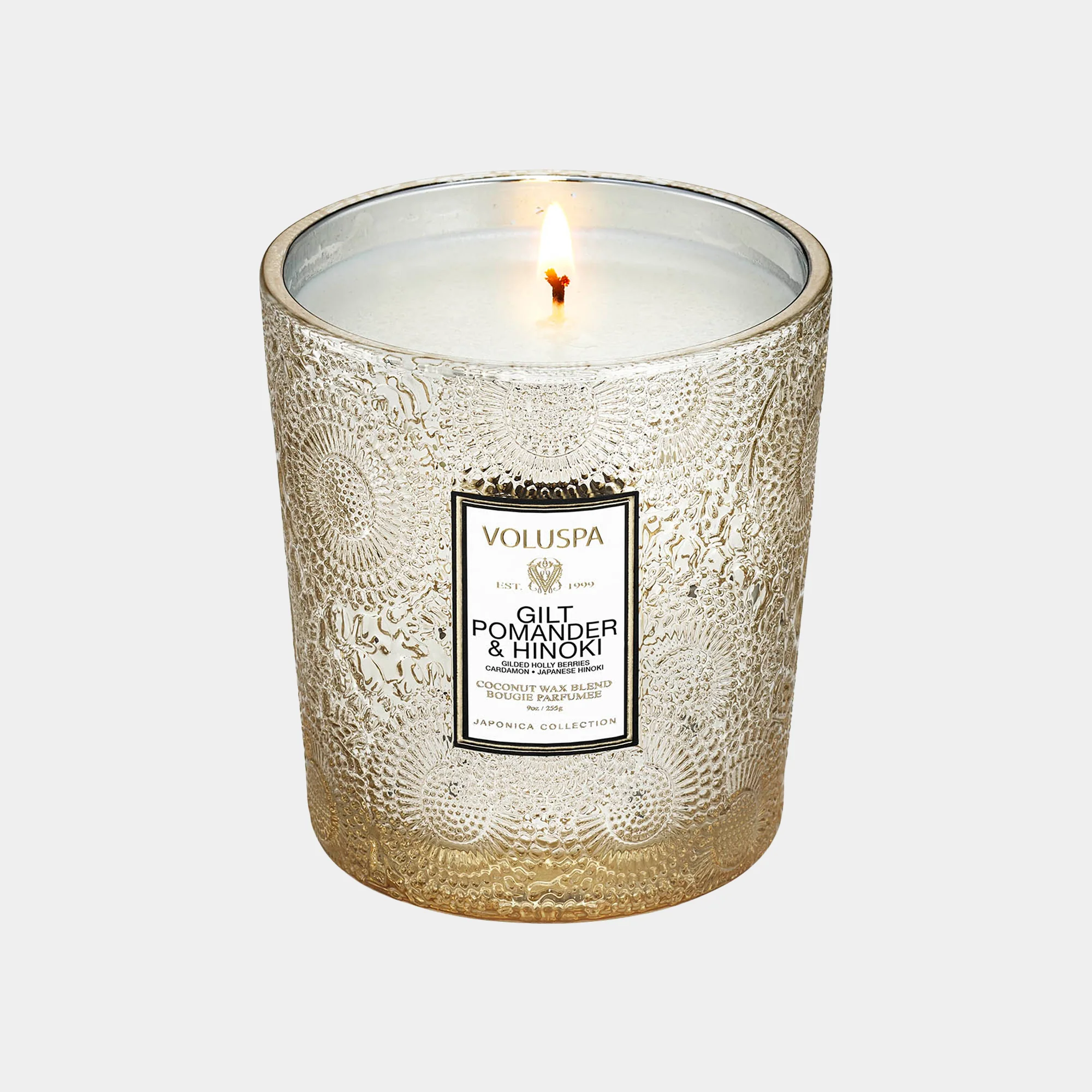 Voluspa Gilt Pomander & Hinoki - Gilded Holly Berries, Cardamon & Japanese Hinoki Candle 255g - Image 2